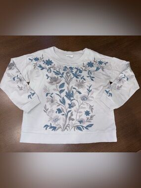 J. Jill Crewneck Sweatshirt with Blue & Gray Floral Embroidery